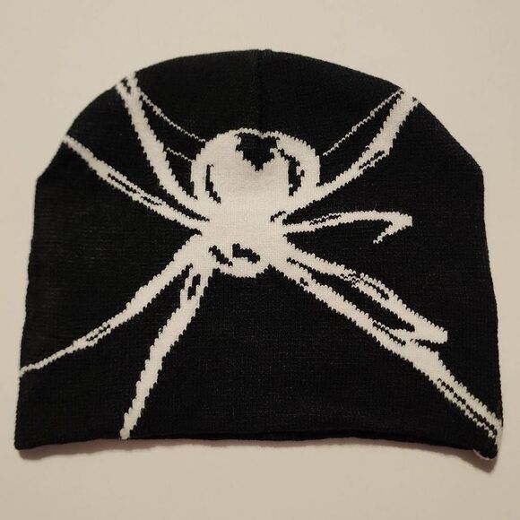 Unbranded Unisex Black Knitted Beanie with White Spider NWOT - Picture 1 of 4